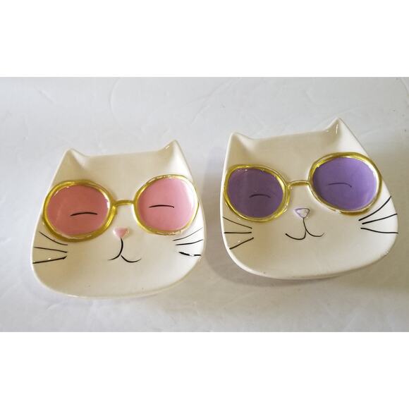 Two cat face trinket jewelry tray ceramic (3.1212) - Picture 2 of 4